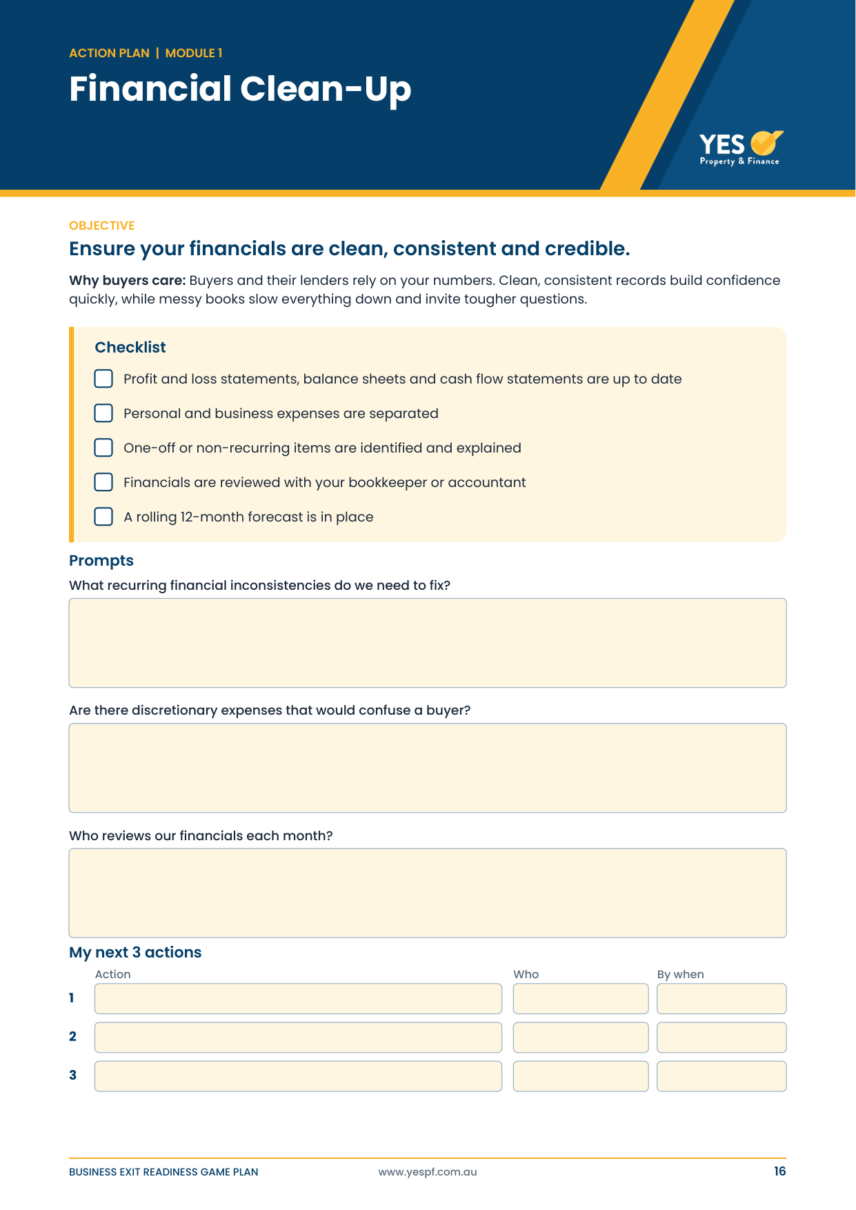 Business Exit Readiness Game Plan: an action-plan module